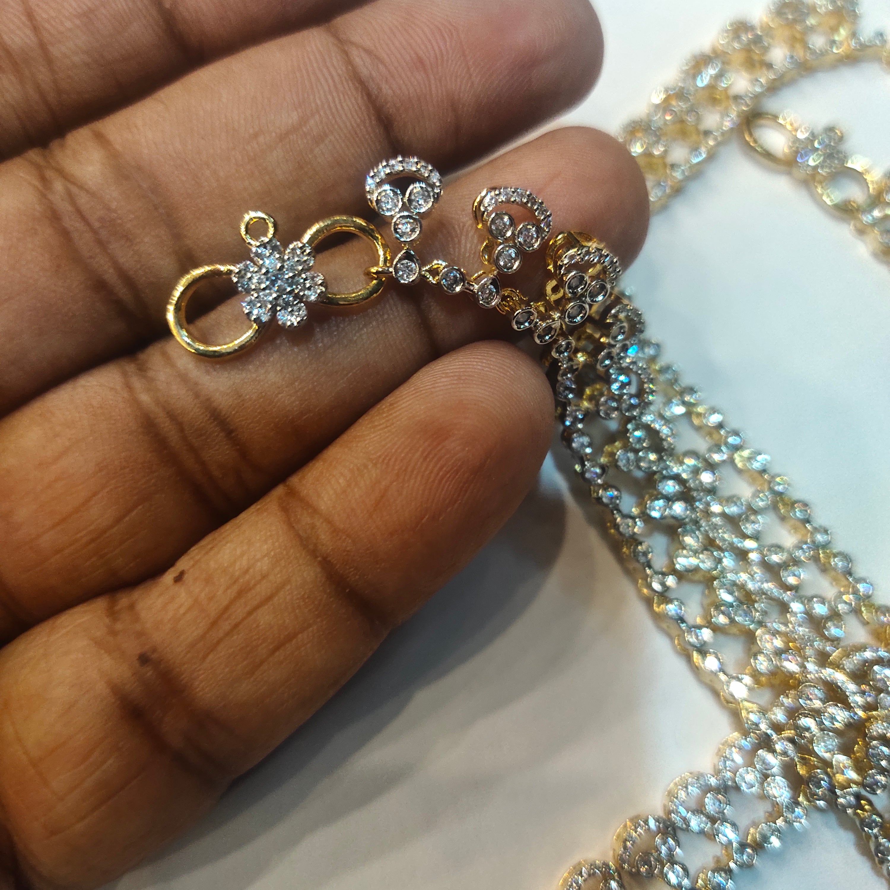 Rhodium-Gold Diamond Look Zircon Anklets