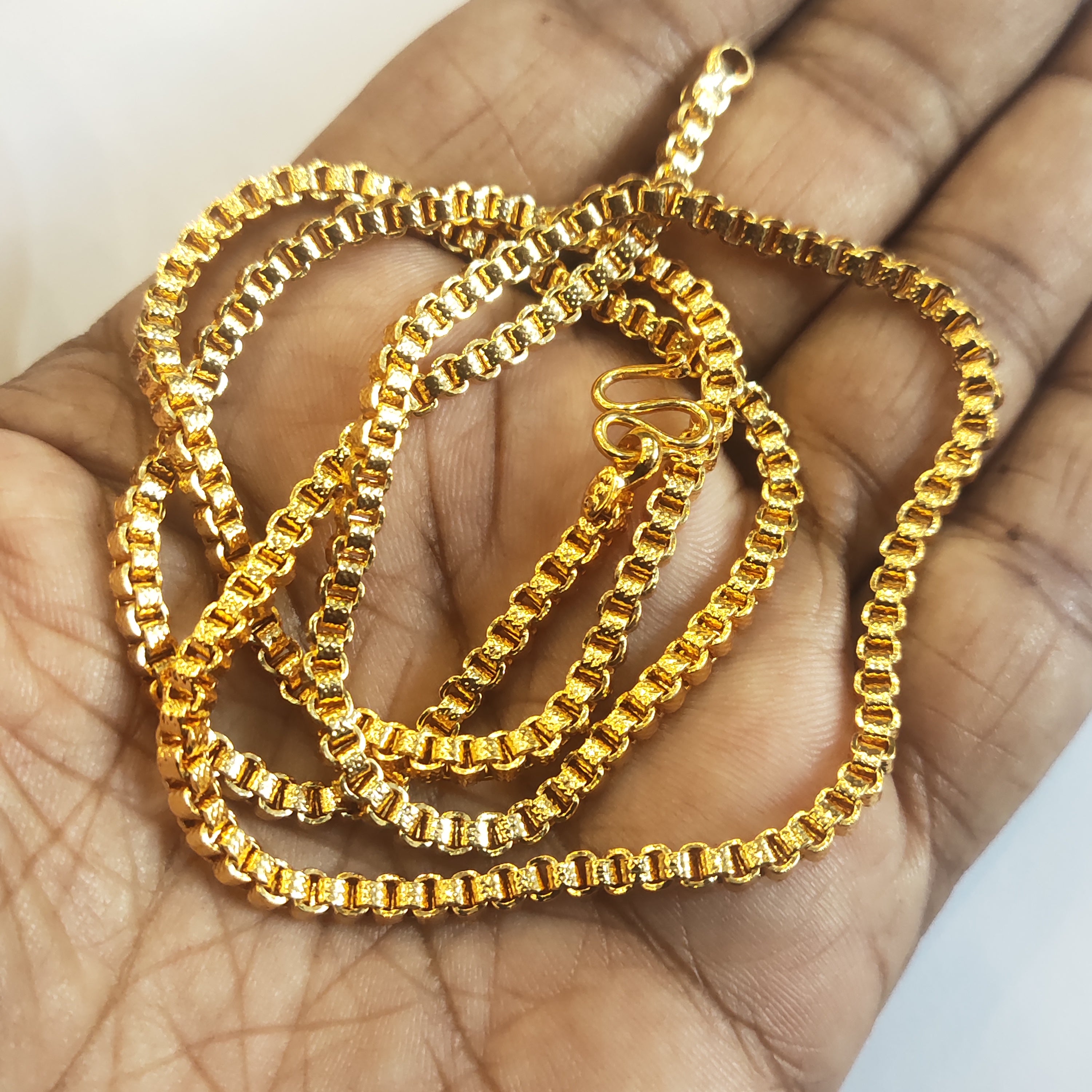 24K Gold Plated One Gram Chain for Women - 24 Inches | Box Chain Design