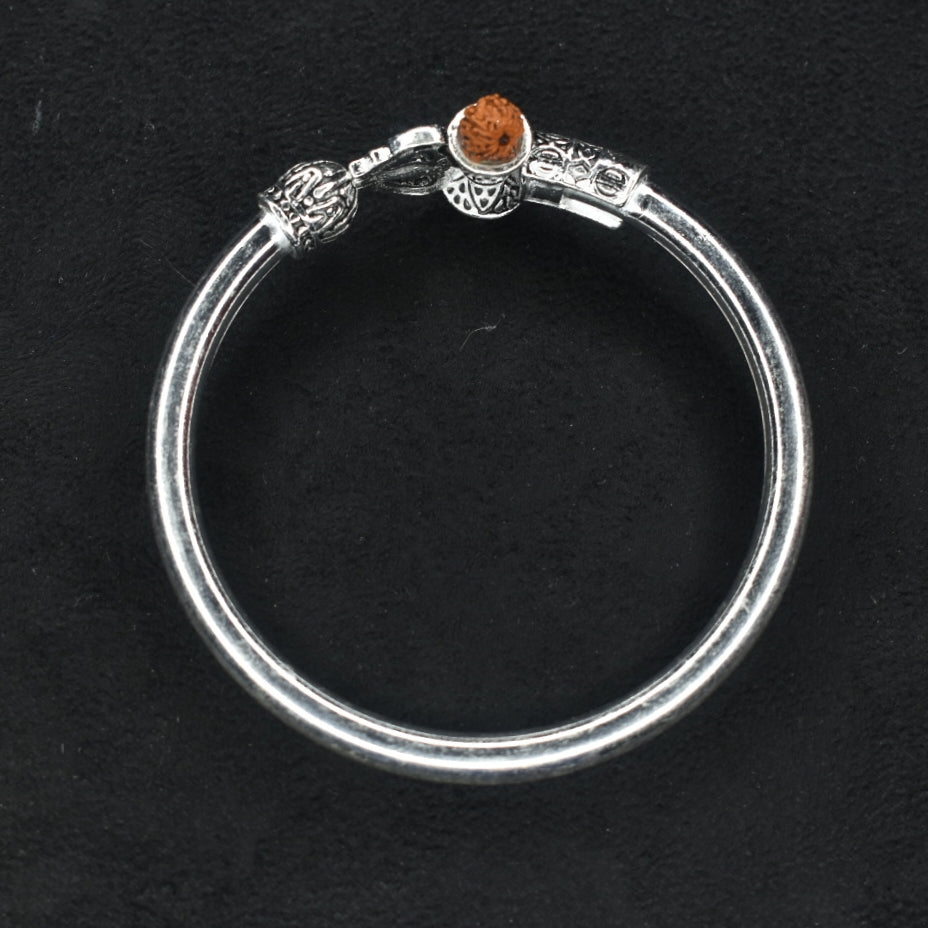 Silver Oxidized Trishul Damroo Kada for Men - Lord Shiva Bracelet | 800 Purity