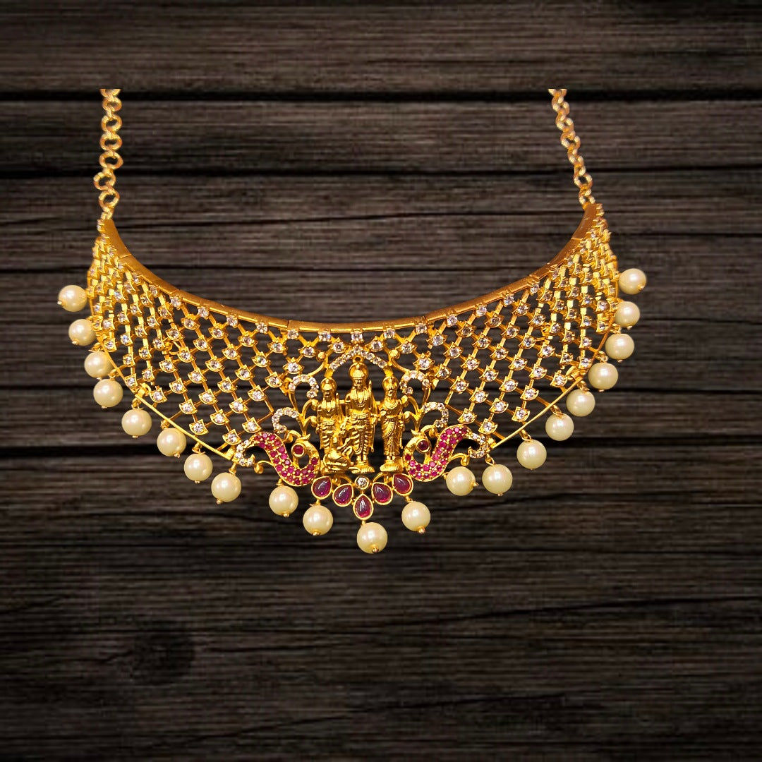 CZ Ram Parivar Divine Choker Set - Matte Gold Plated Wedding Jewellery