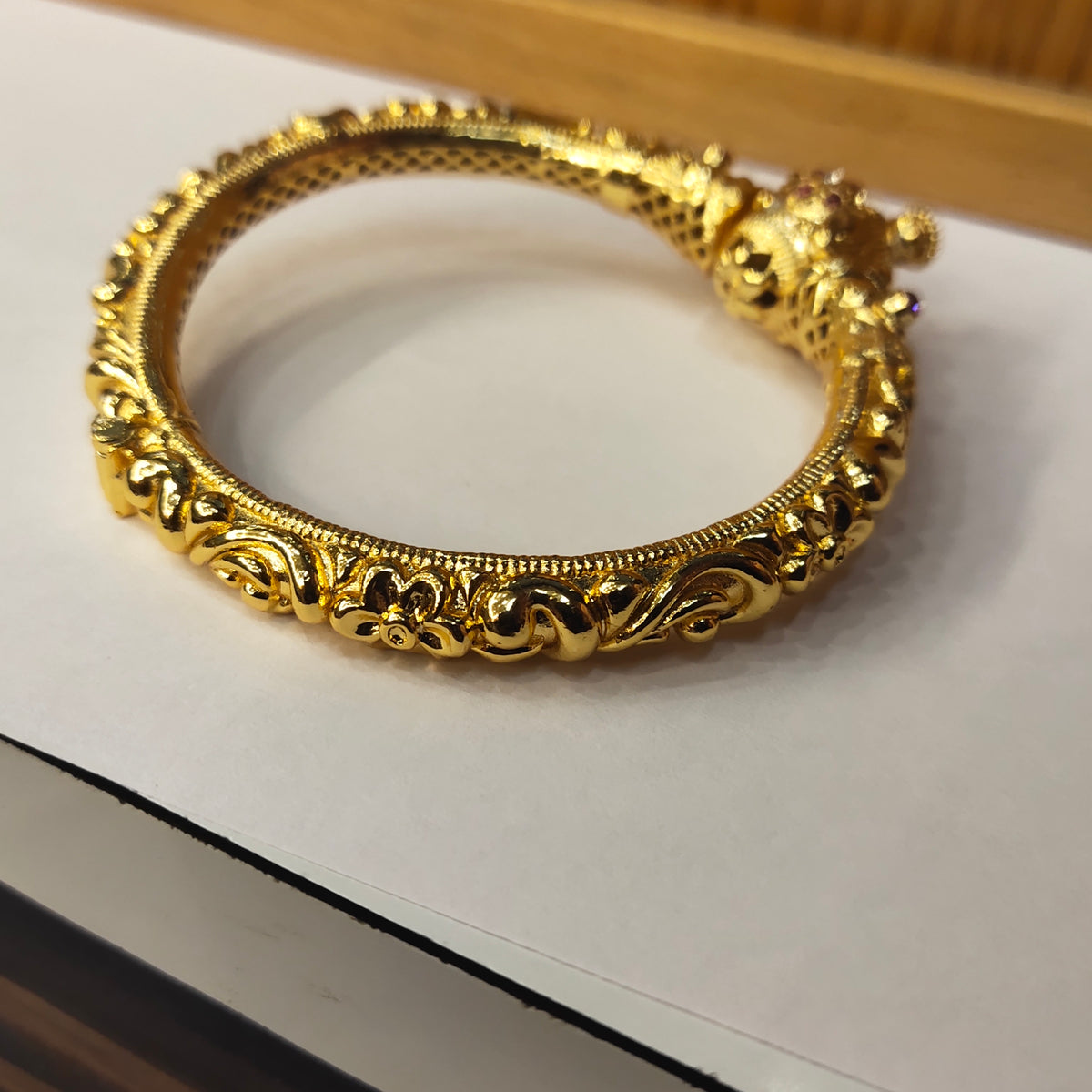 Men's Temple Kada – Antique Gold-Plated with Ruby CZ Stones 840764584189