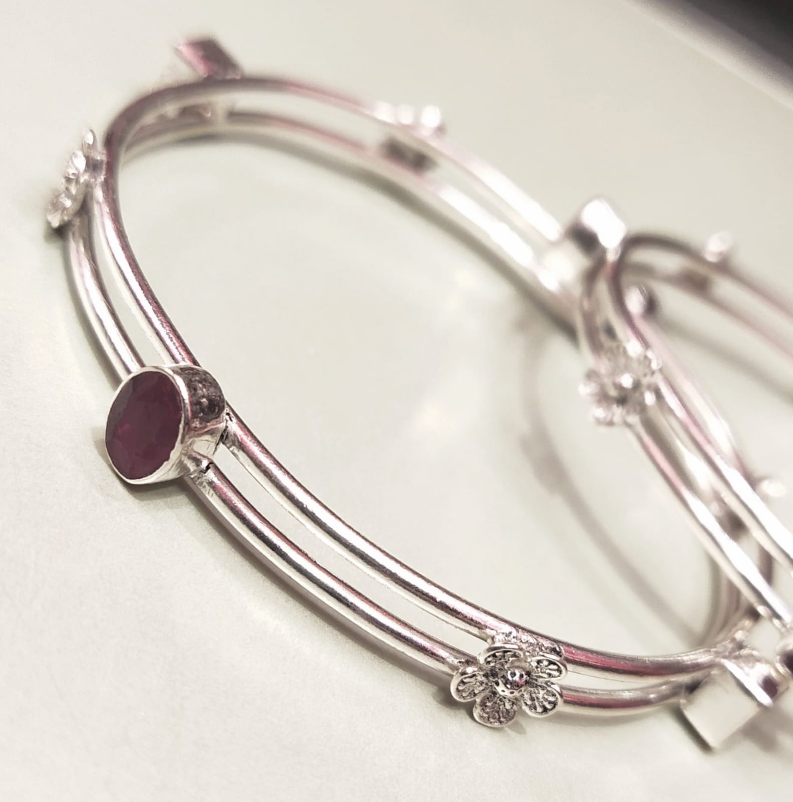 925 Sterling Silver Ruby Bangles for Women - Hallmarked Pure Silver