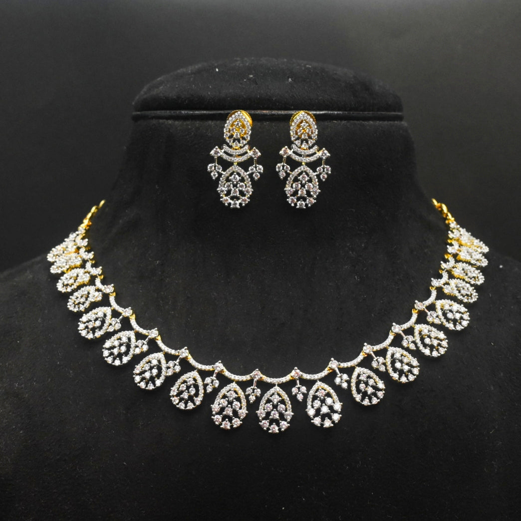 Rhodium-Gold White Zircon Necklace Set - Premium Quality