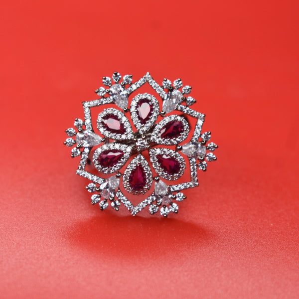 "Blooming Elegance: The Pink Floral CZ Finger Ring for Stylish Women"