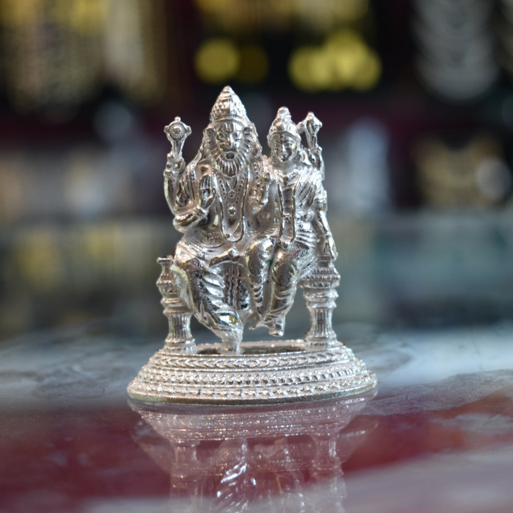 Pure Silver Lakshmi Narsimha Swami Idol - Handcrafted Deity Statue