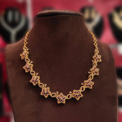 "Dazzle and Delight with the Purple Zircon Floret Necklace Set: Exquisite Beauty by ASP Fashion Jewellery 70073807"