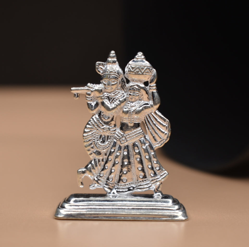 Pure Silver Radha Krishna Idol - Handcrafted Divine Love Statue