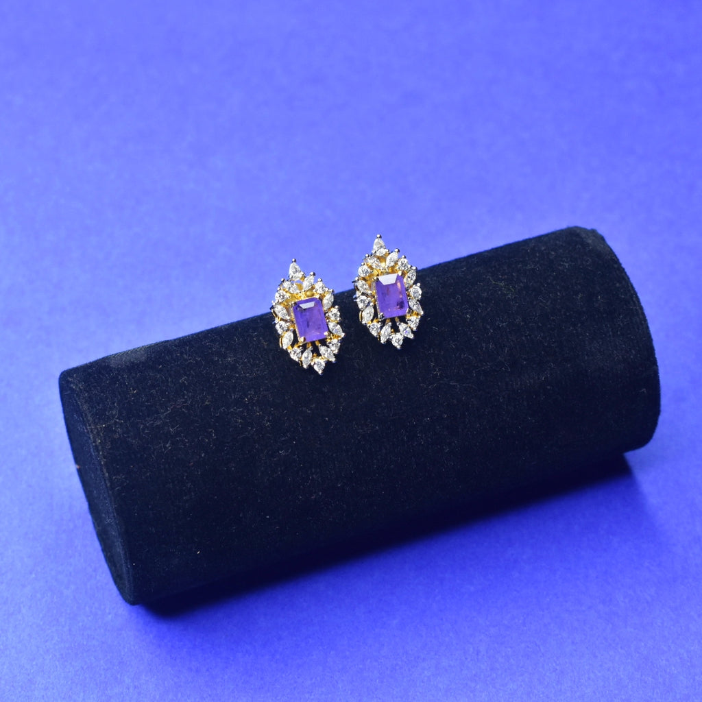 American Diamond Stud Earrings - 24K Gold Plated Office Wear