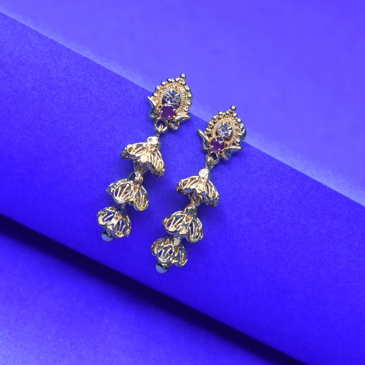 "Glow Like Royalty: 24K Gold Plated Triple Step Plain Jhumka Earrings by Asp Fashion Jewellery"
