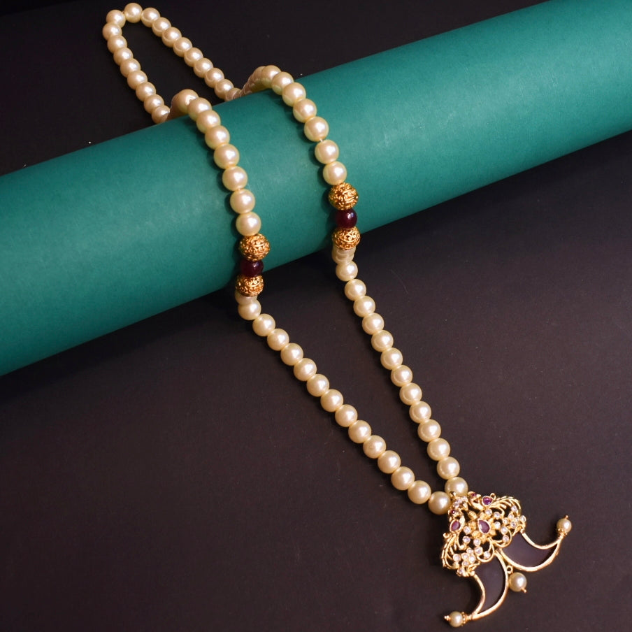 Premium Gold Plated Puligoru Pendant Mala for Groom - Traditional Wedding Jewelry
