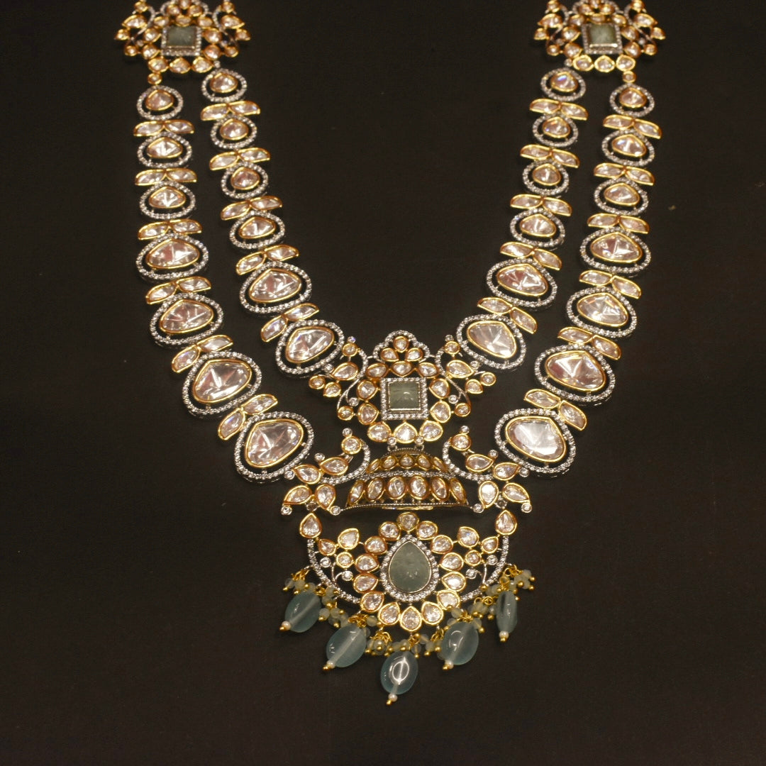 Double Layer Polki Moissanite Kundan Necklace Set - Traditional Indian Bridal Jewelry