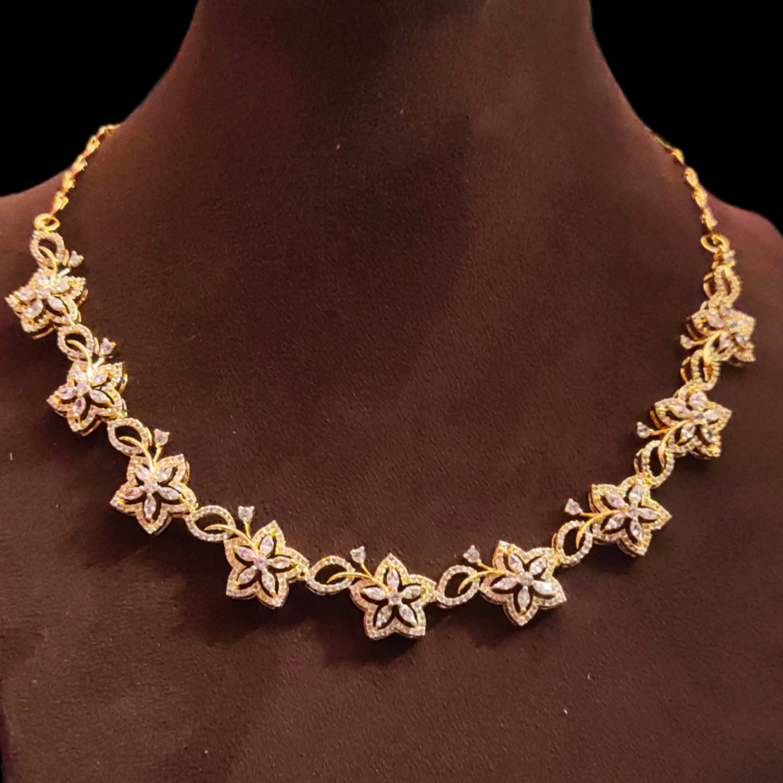 Zircon Floret Necklace Set - Rose Gold Floral Jewellery