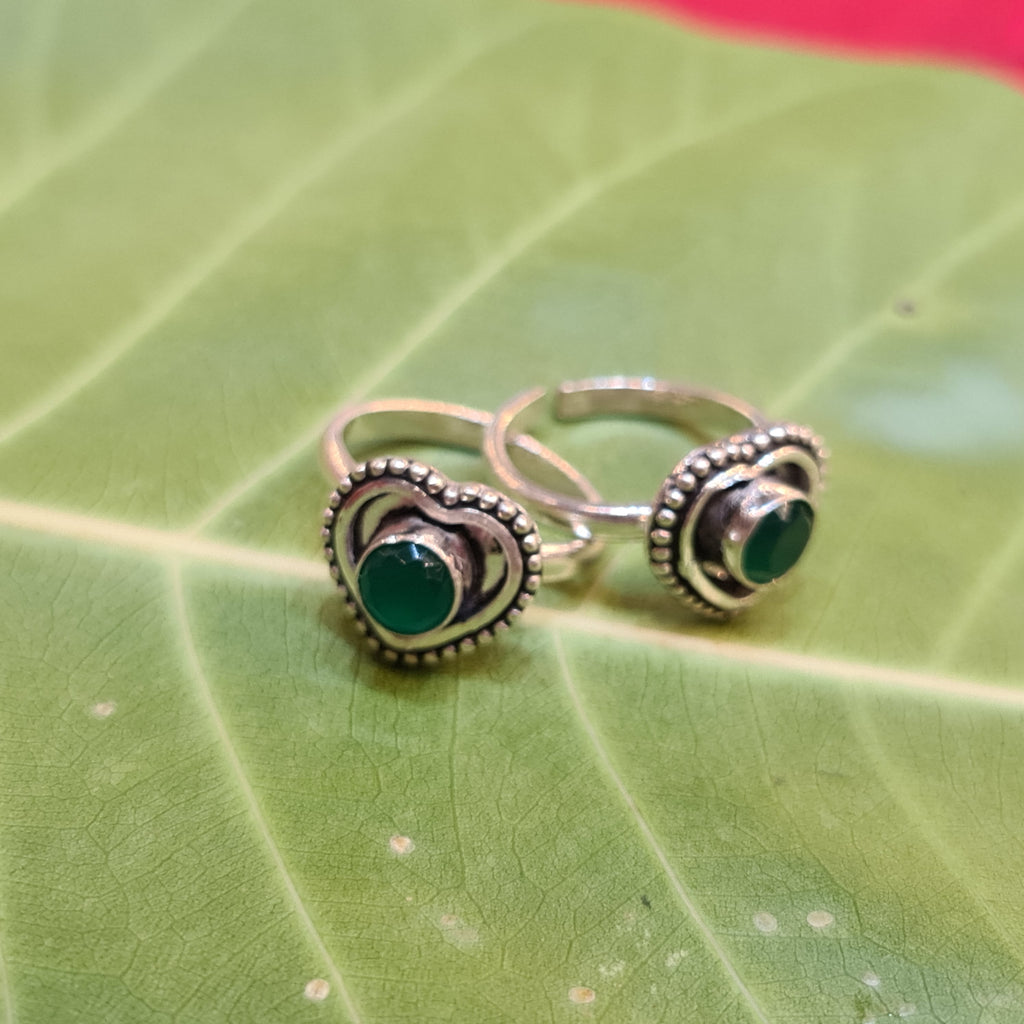 925 Sterling Silver Heart-Shaped CZ Toe Rings - Romantic Bichiya 6.6g