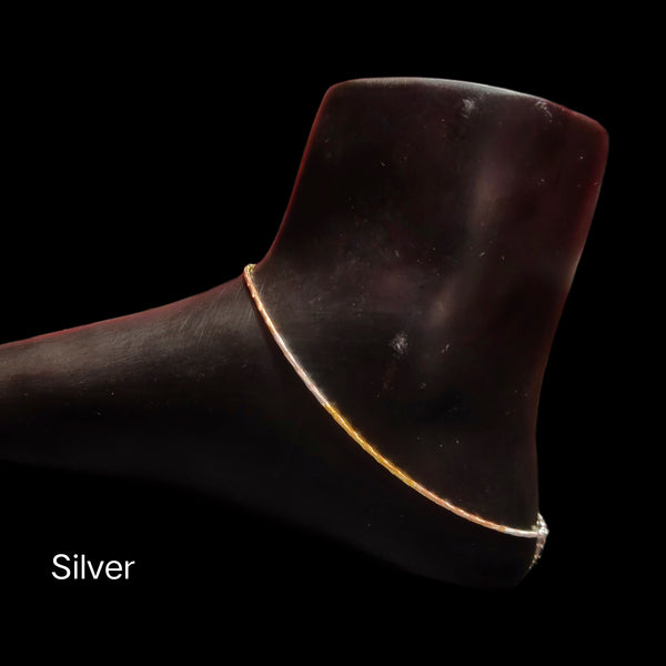 Triple Tone 925 Sterling Silver Thin Anklet for Women