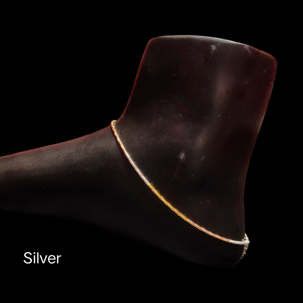 Triple Tone 925 Sterling Silver Thin Anklet for Women