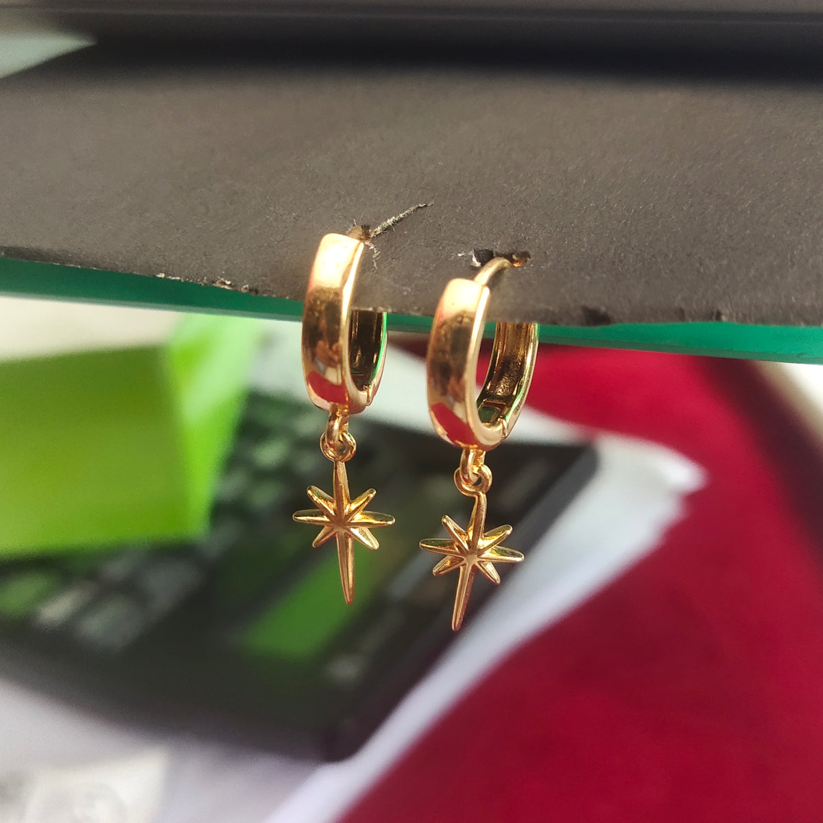 Gold Star Hoop Earrings | North Star Charm Dangles