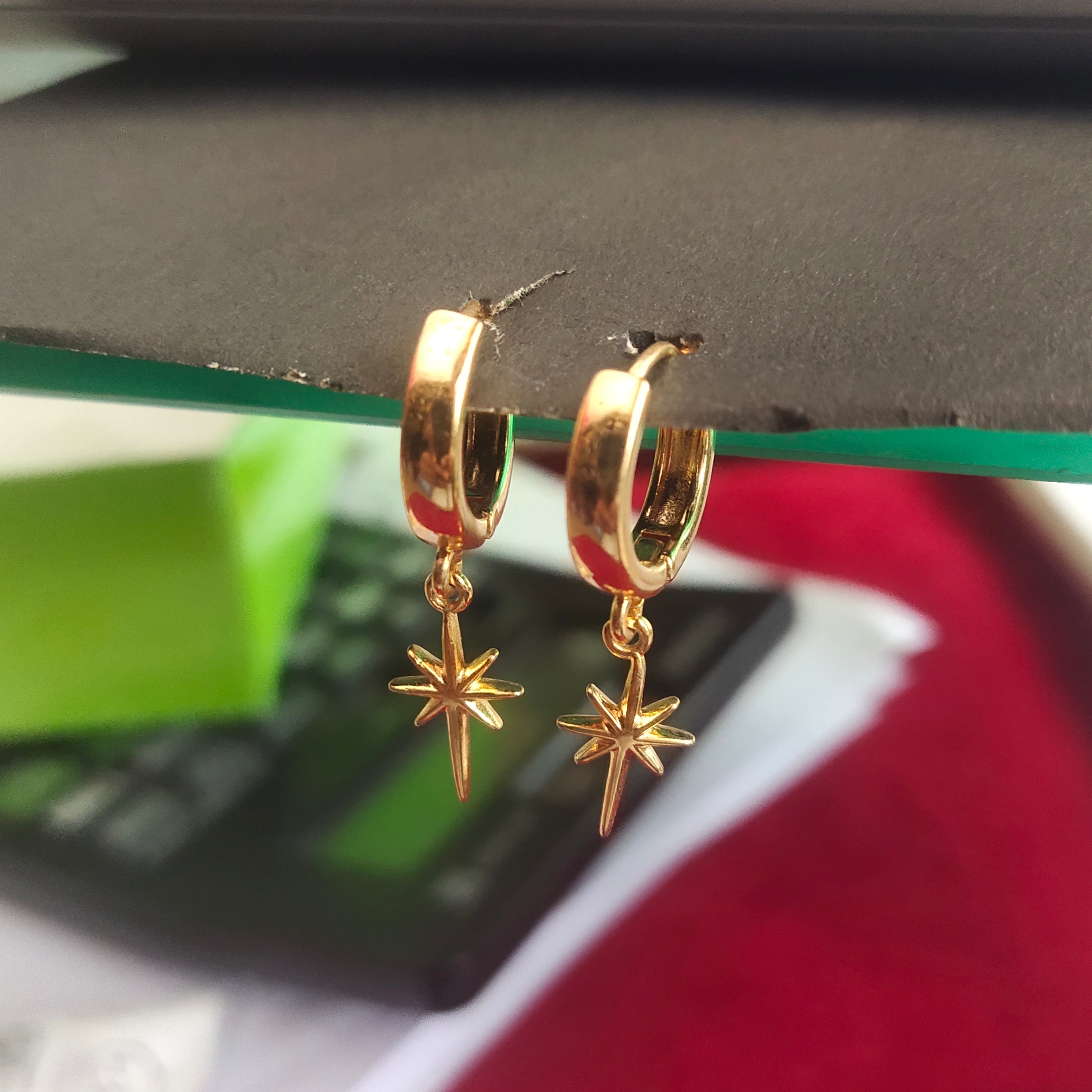 Gold Star Hoop Earrings | North Star Charm Dangles