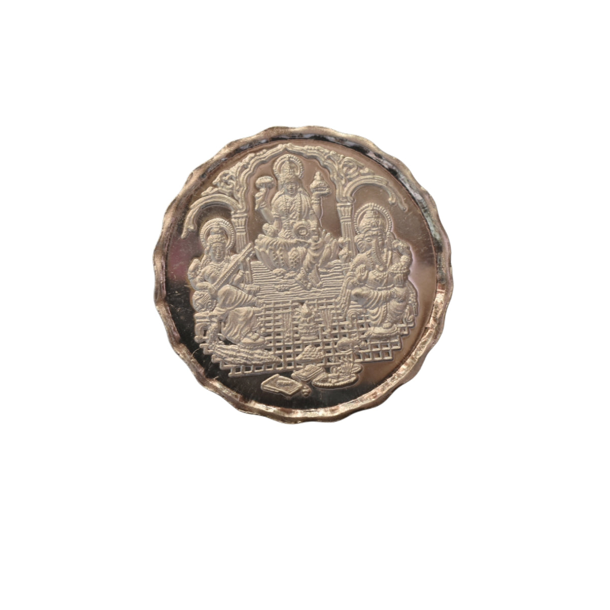 Silver Laxmi Ganesh Saraswati Coin with Mantra - 10 Grams