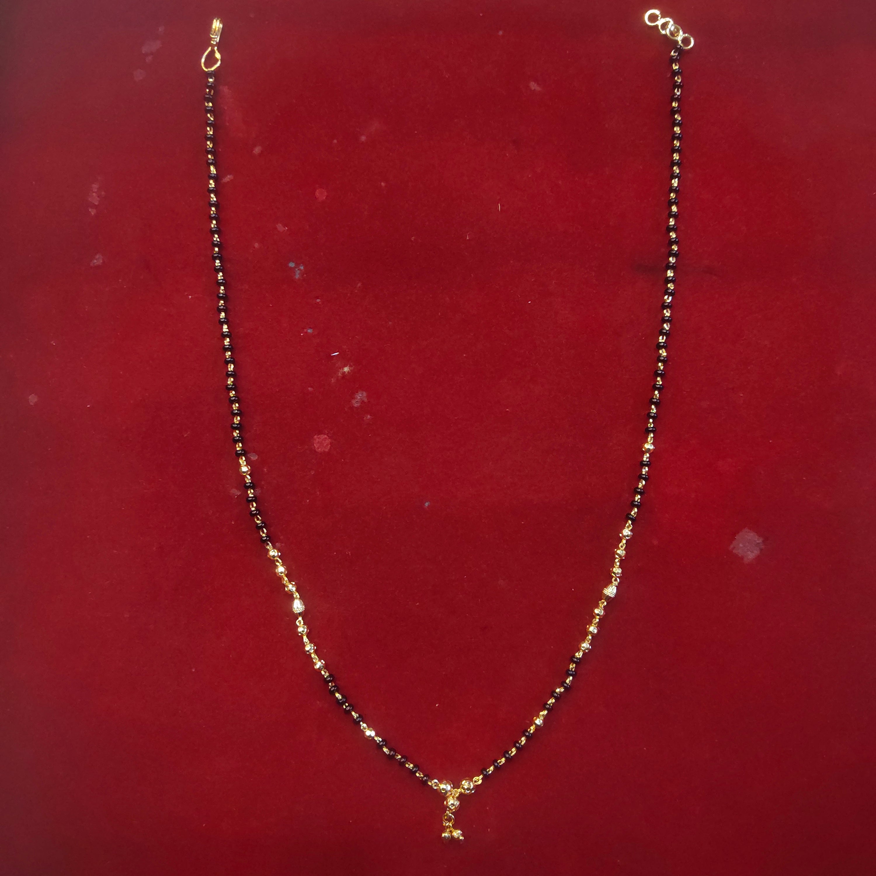 24K Gold Plated Mangalsutra Chain with Black Beads - 20 Inches