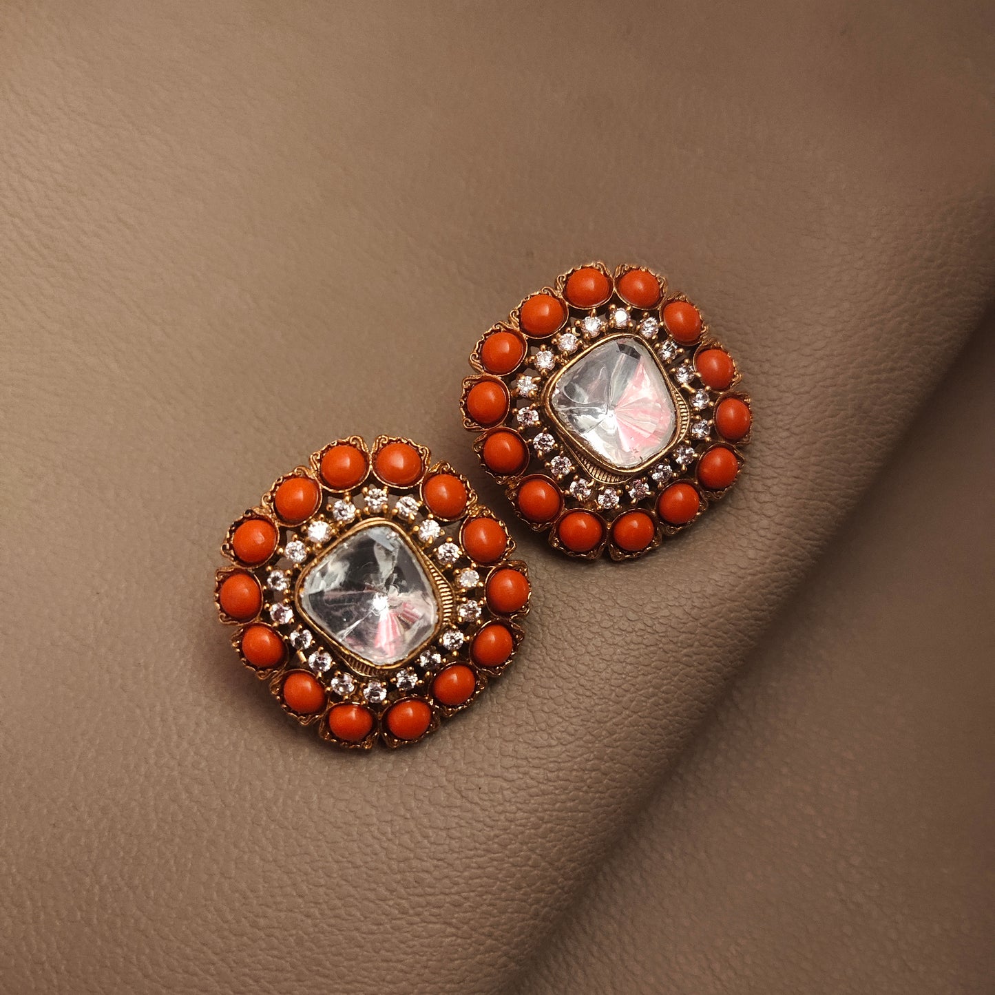 "Coral Elegance: The Asp Fashion Jewellery Polki Stud Collection"