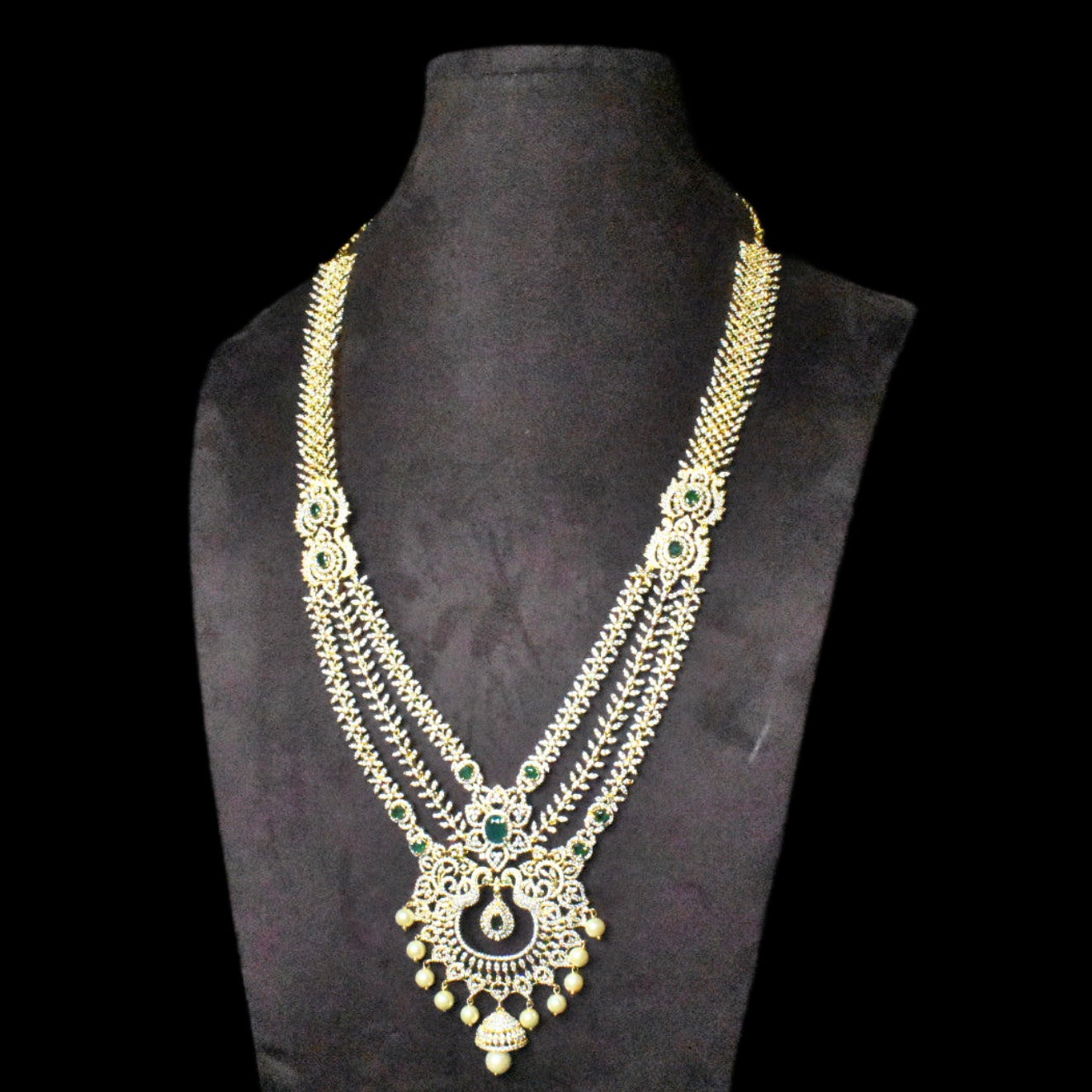 Layered American Diamond Haram with Pendant - Multi-Tier Bridal Necklace Set