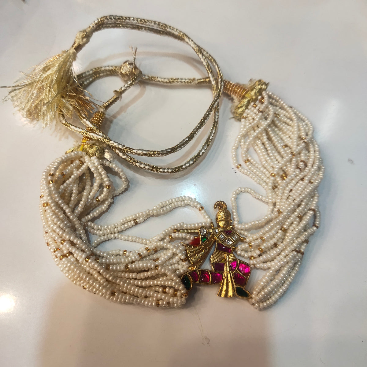 Asp Krishna Jadau Kundan Beaded Gold Plated Choker Necklace Set