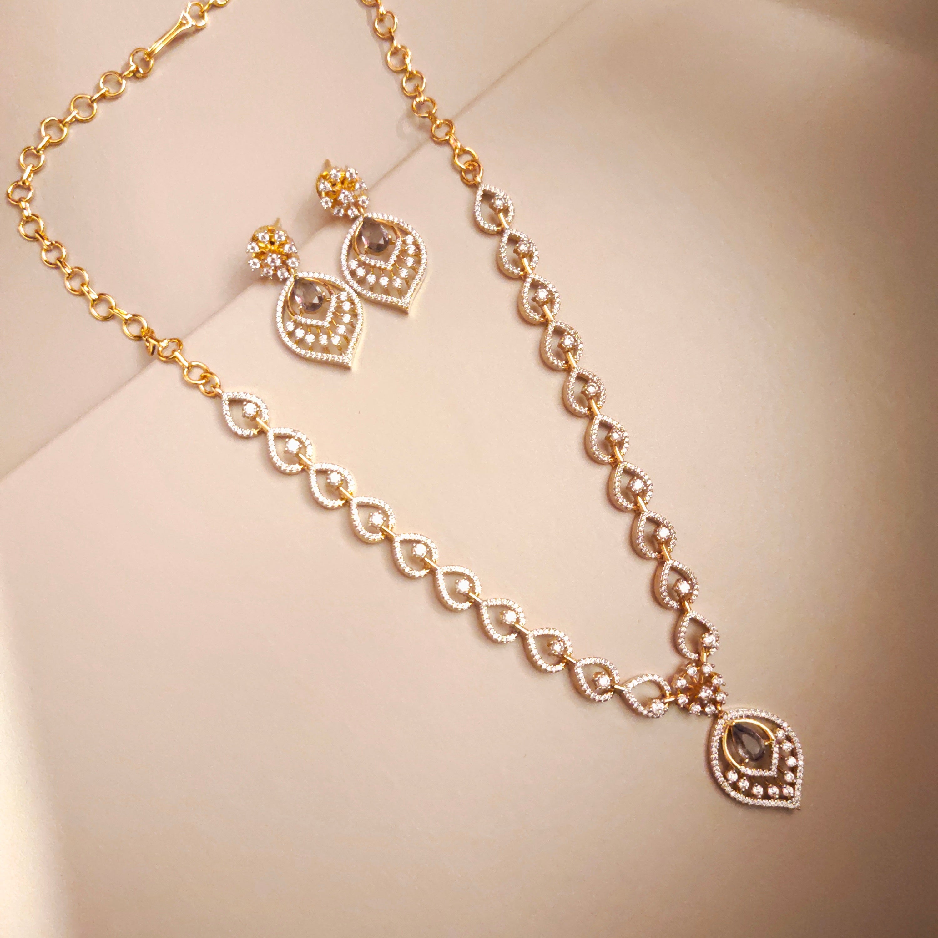 Purple American Diamond Necklace & Earring Set - Royal Bridal Jewellery