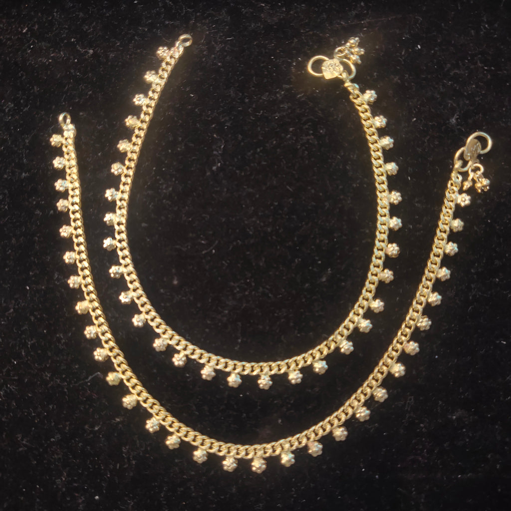Panchaloha Gold Anklet with Flower Bead Charms | 10 Inch Payal