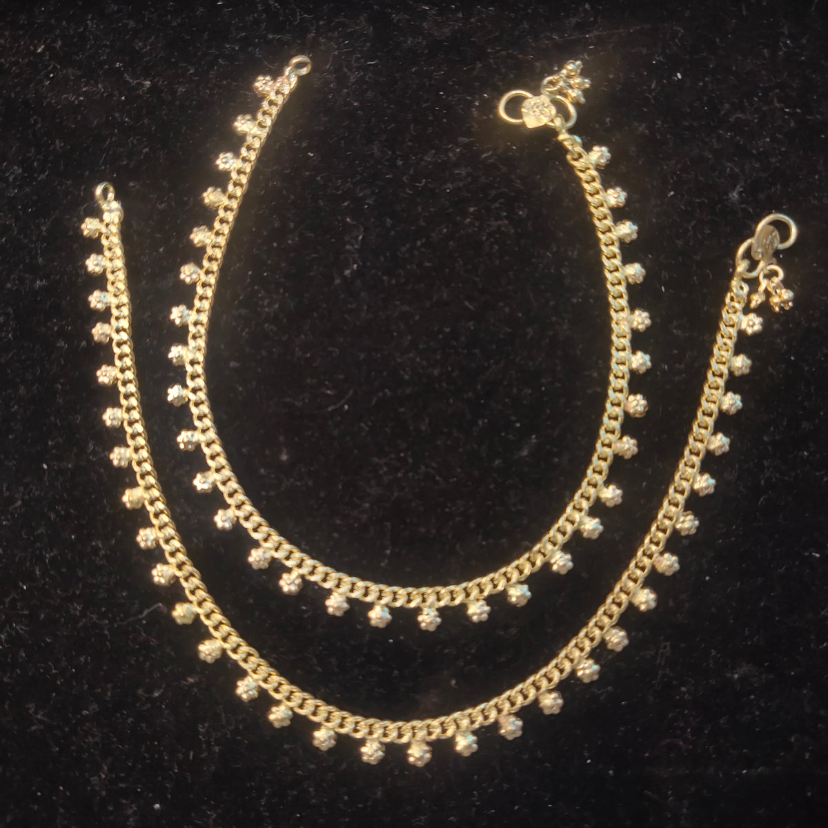Panchaloha Gold Anklet with Flower Bead Charms | 10 Inch Payal