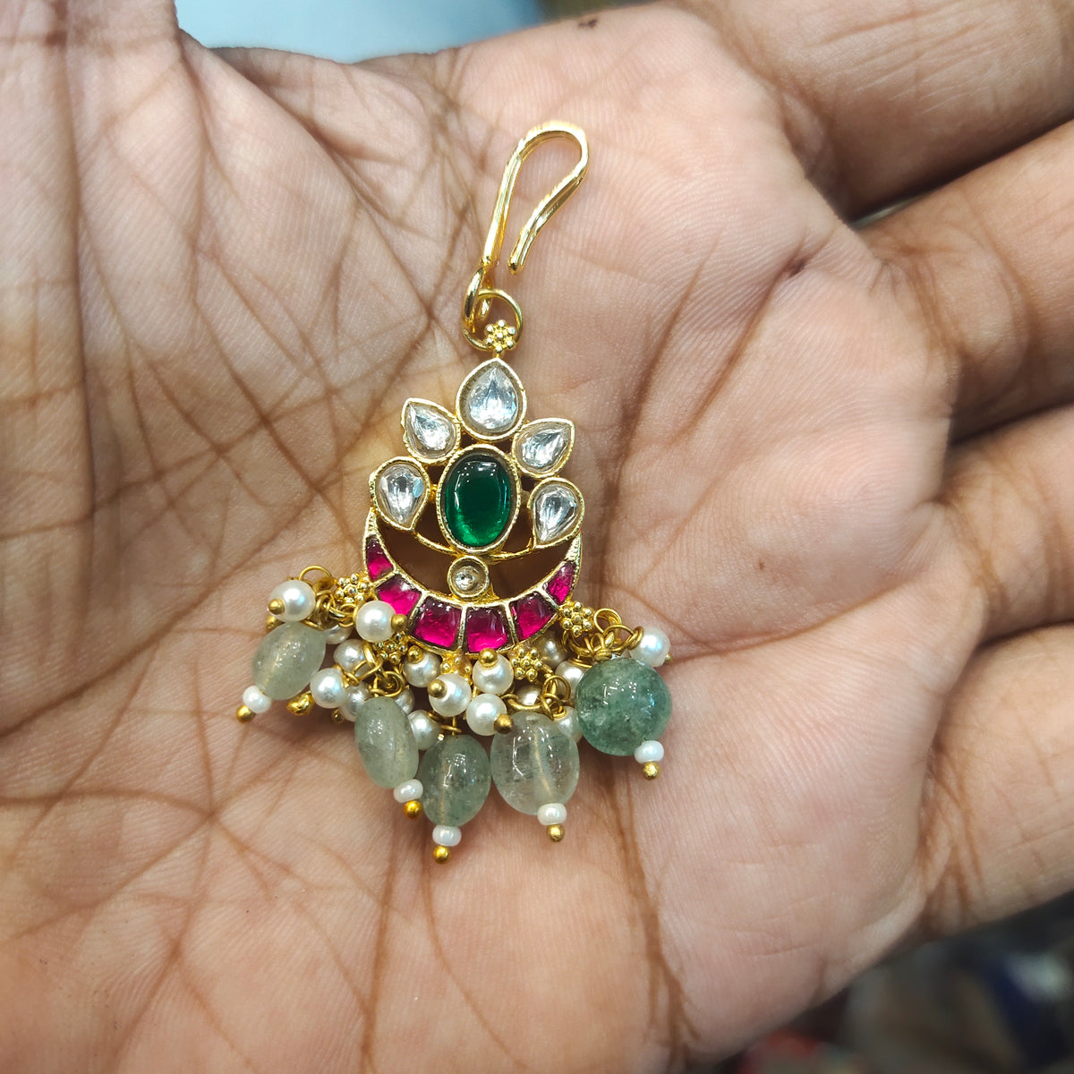 Classic Antique Gold Plated Jadau Kundan Maang Tikka - Traditional Bridal Forehead Jewelry