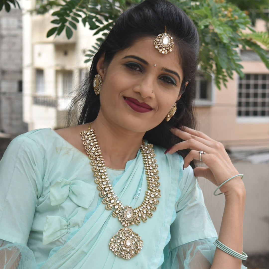 "Radiant Elegance: The Asp Fashion Kundan Long Necklace Set"