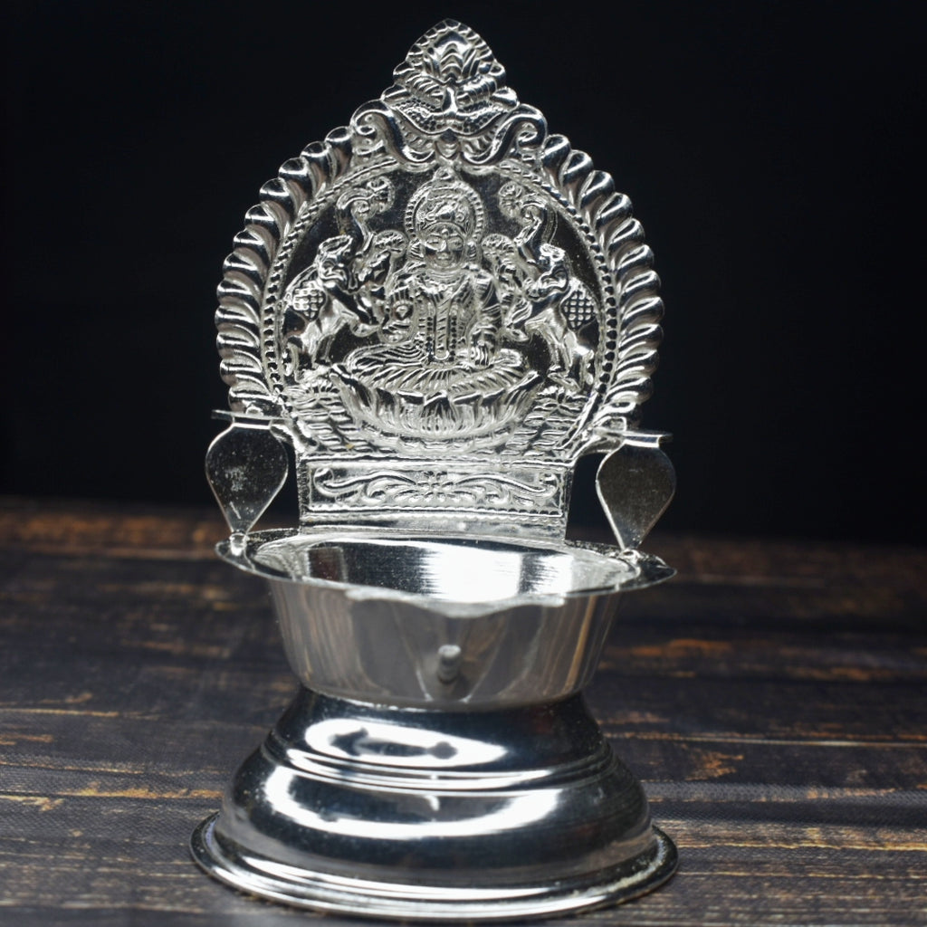 Pure Silver Kamakshi Deepam Set - 800 Purity Silver Diya for Puja (102g)