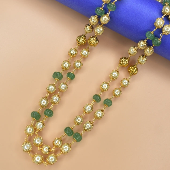 "Pearls of Elegance: A Stunning Two-Layer Pearl Mala Necklace with Semi-Precious Pumpkin Beads by Asp Fashion Jewellery"