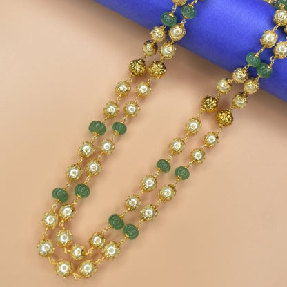"Pearls of Elegance: A Stunning Two-Layer Pearl Mala Necklace with Semi-Precious Pumpkin Beads by Asp Fashion Jewellery"