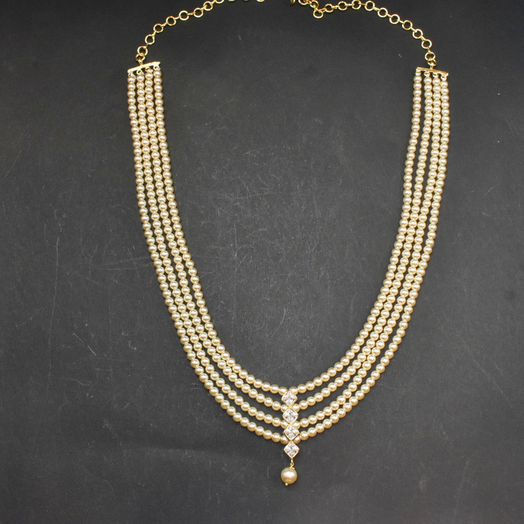Golden Pearl Multi-Strand Necklace with Diamond Pendant