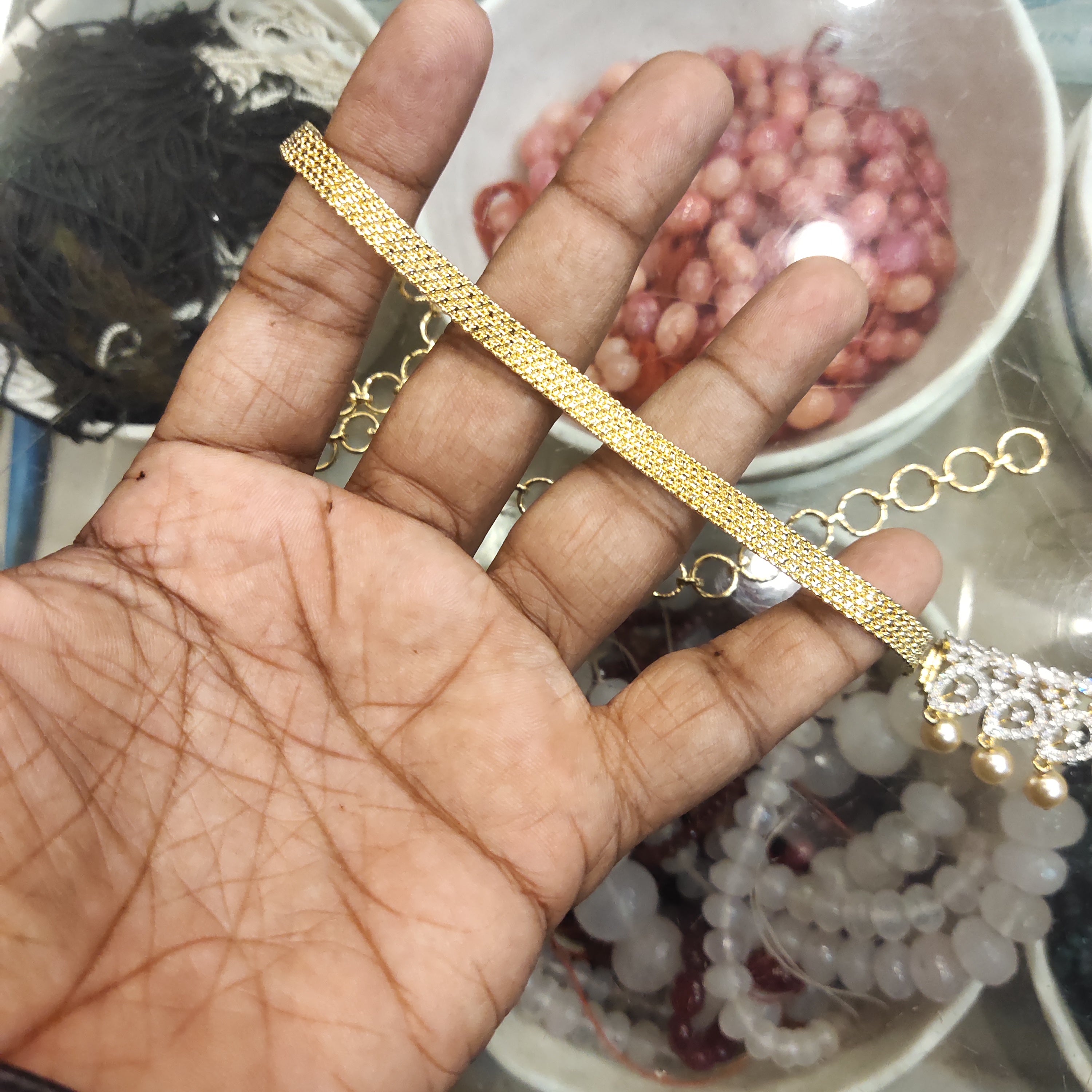 Green Zircon Rhodium-Gold Double Tone Plated Vaddanam Waist Chain