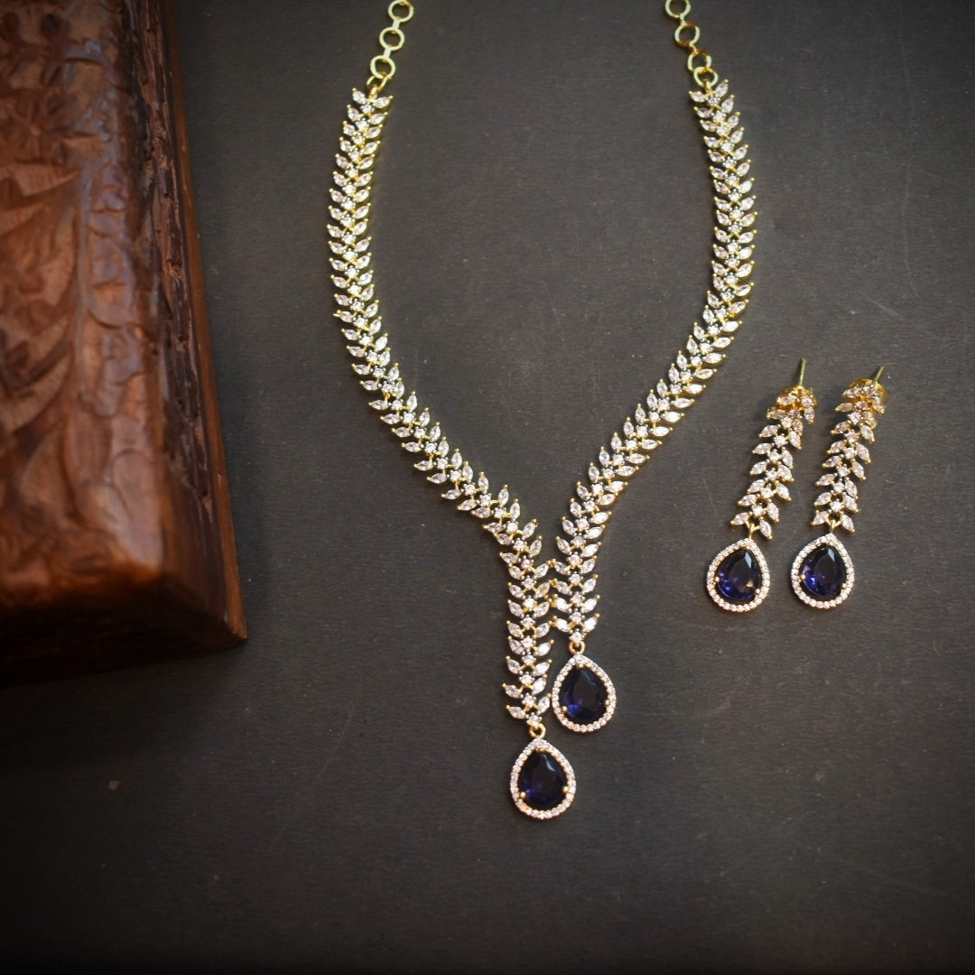 Asp Rhodium-Gold CZ Necklace Set