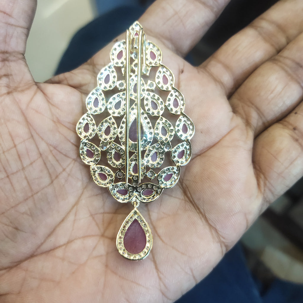 Red Zircon Diamond Brooch for Indian Groom Turban