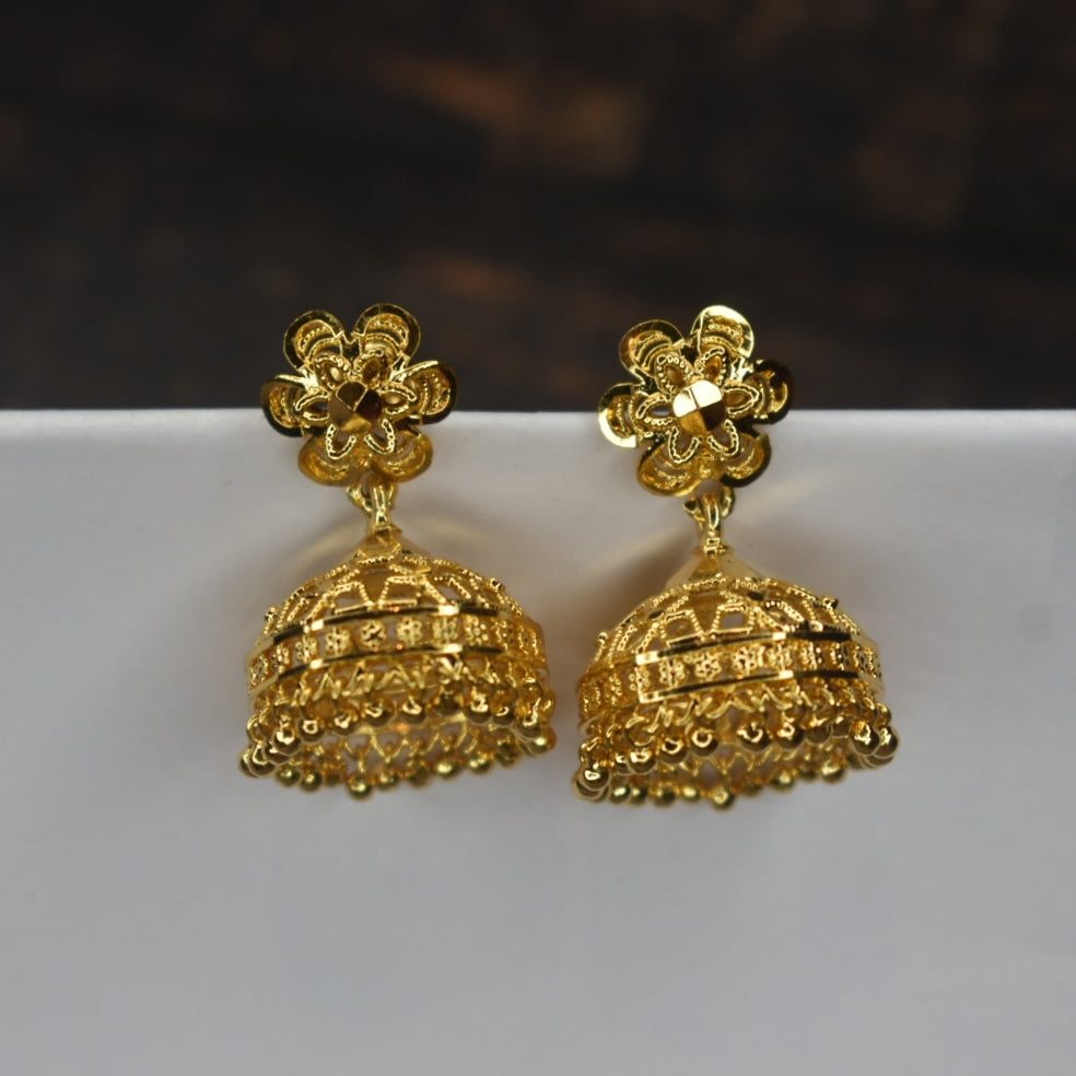 24K Gold Plated Jhumka Earrings - Traditional South Indian Madrasi Screw Design for Women