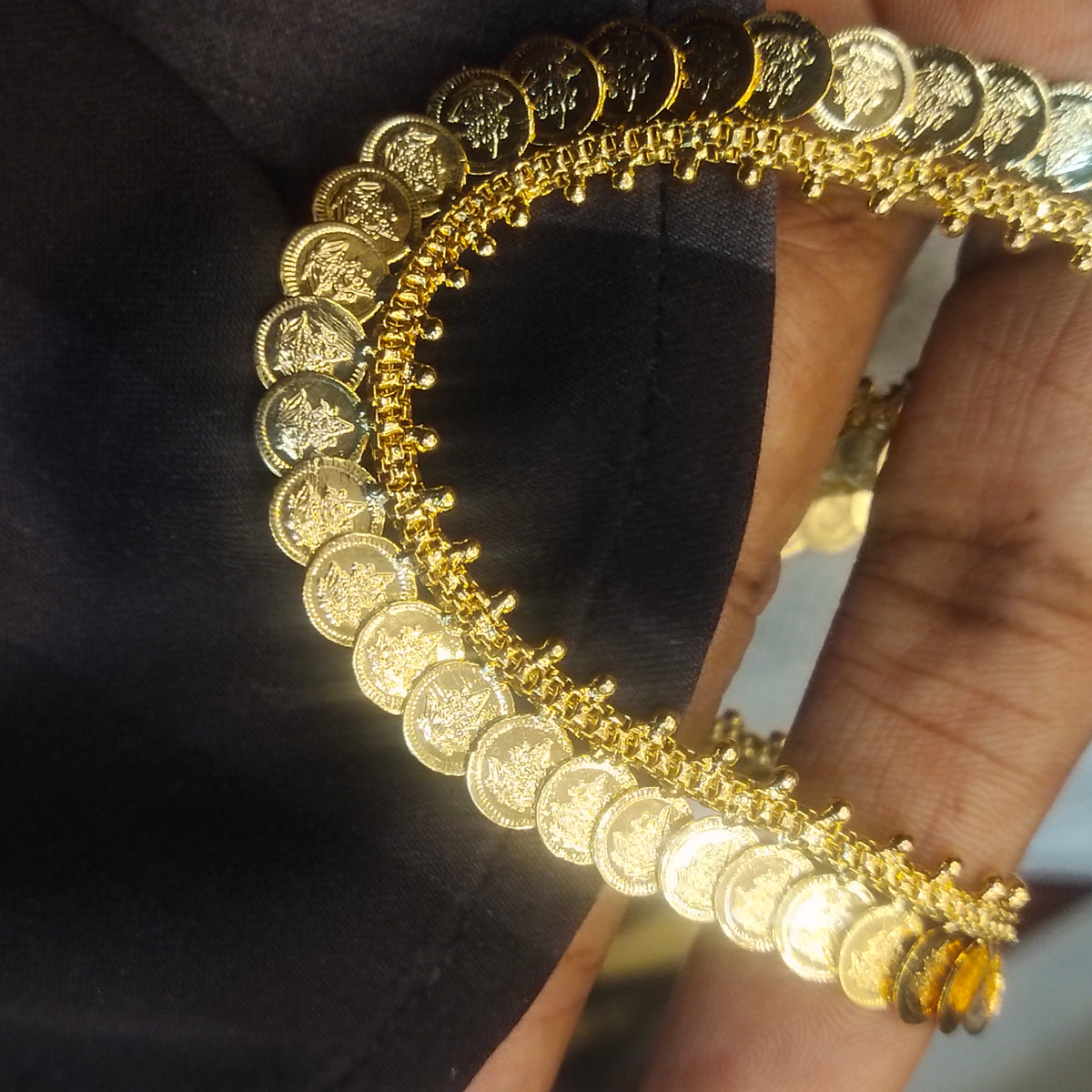 24K Gold Plated Kasulaperu Traditional South Indian Necklace - 24 Inches