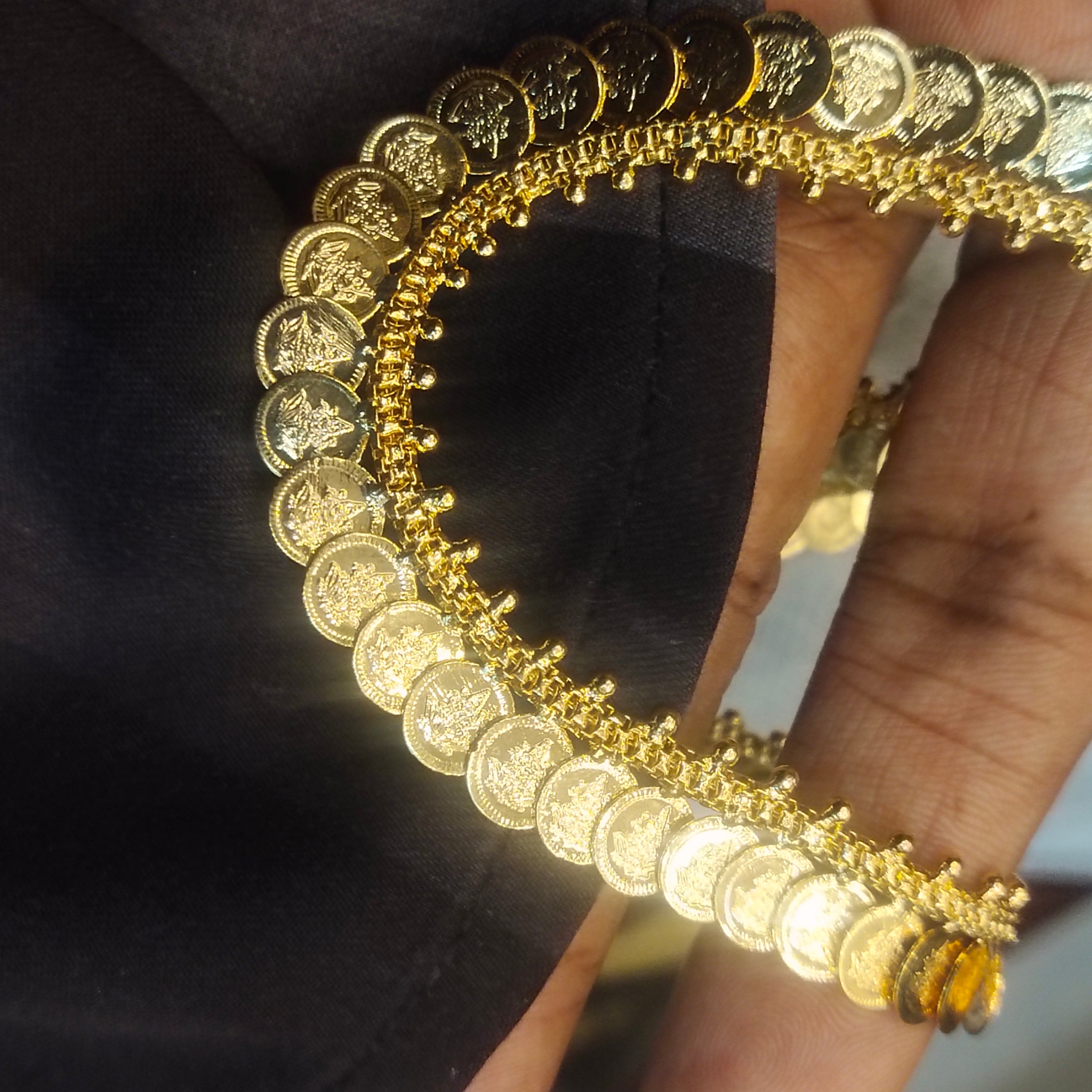 24K Gold Plated Kasulaperu Traditional South Indian Necklace - 24 Inches