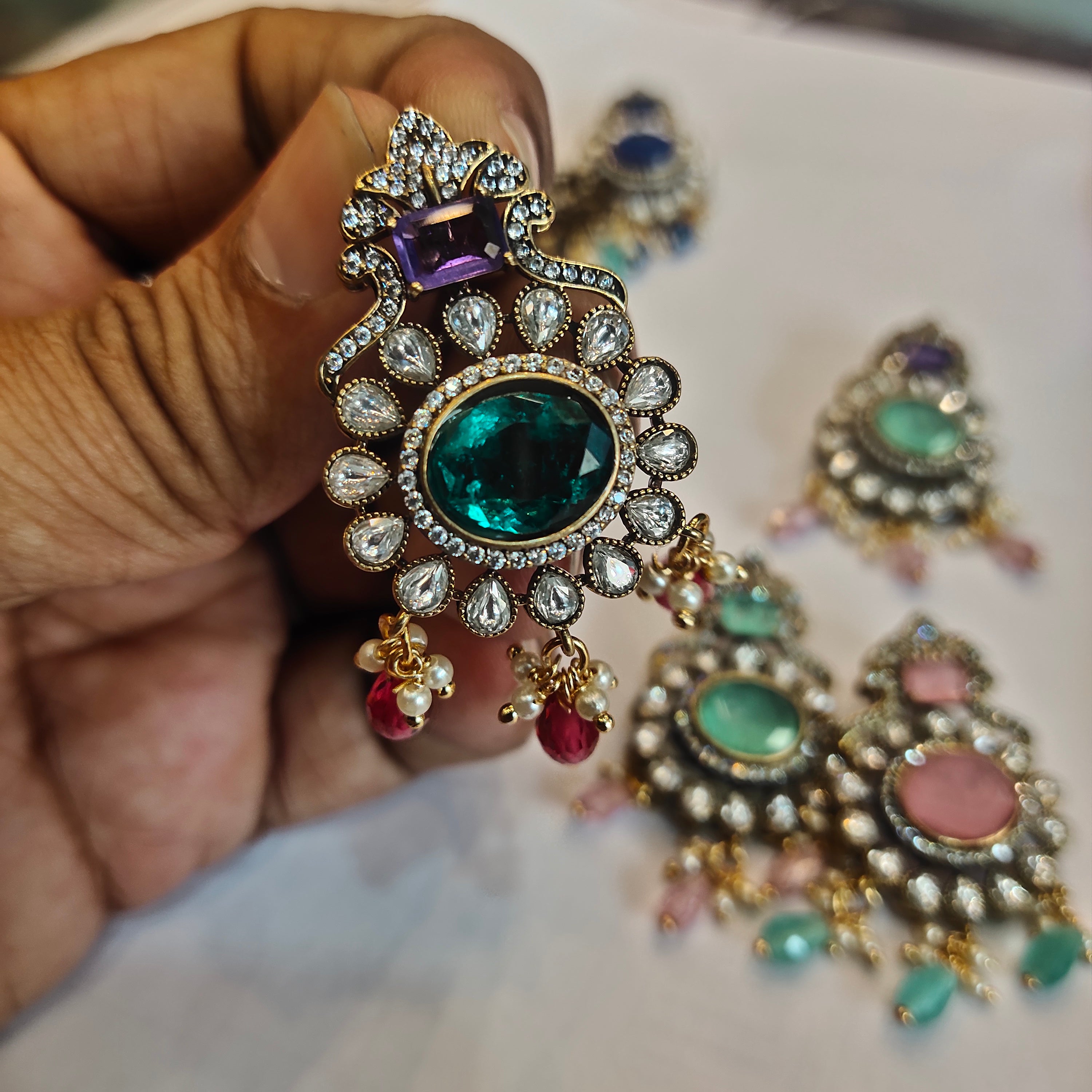 Victorian Zircon Pendant Hasli Necklace Set | Traditional Choker Jewellery