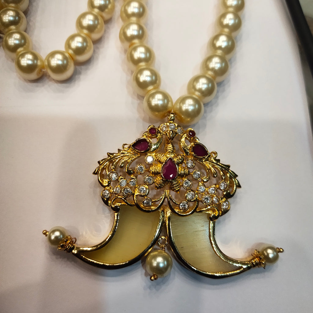 Premium Gold Plated Puligoru Pendant Mala for Groom - Traditional Wedding Jewelry