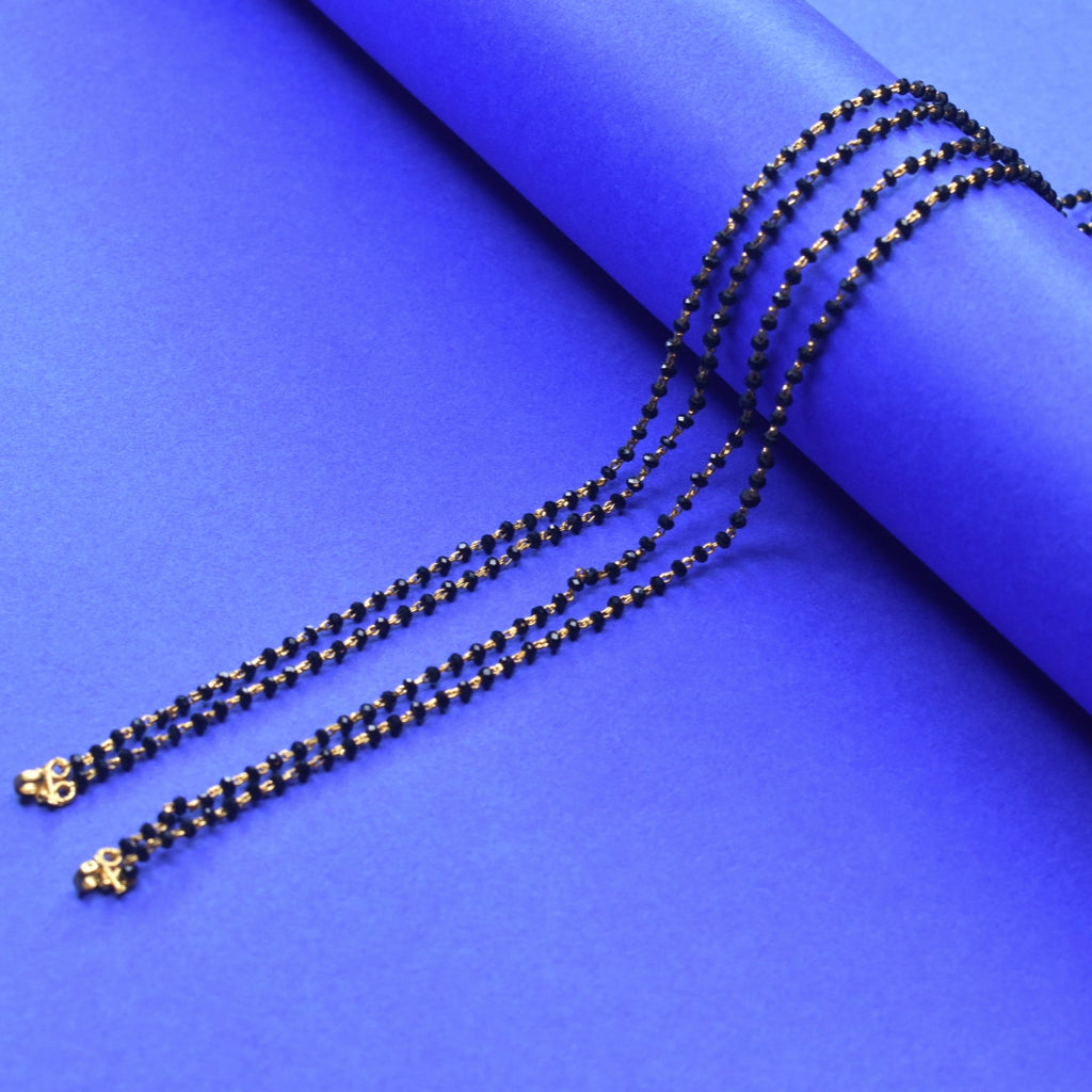 26-Inch Double Line Black Beads Mangalsutra | 24K Gold Plated Crystal Chain