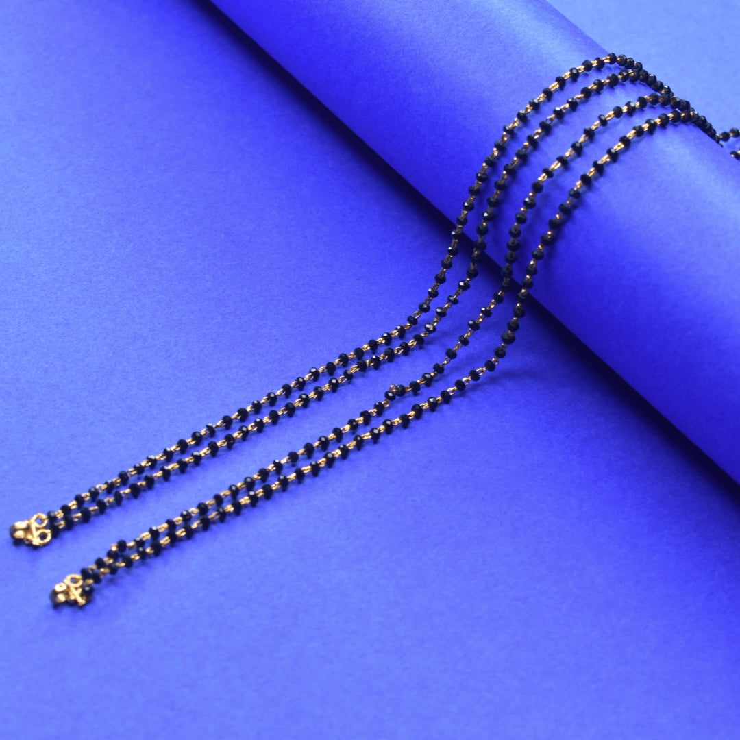 26-Inch Double Line Black Beads Mangalsutra | 24K Gold Plated Crystal Chain