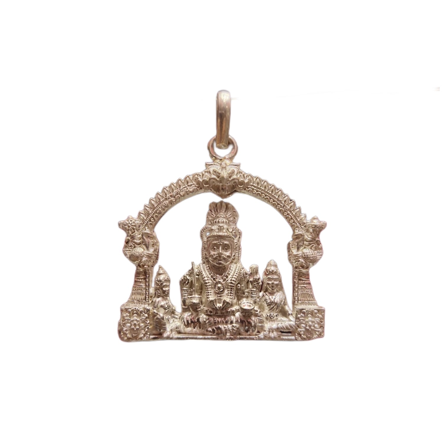 A 92.5 silver locket featuring a detailed design of Lord Mallana Swami, with intricate craftsmanship and a decorative border.