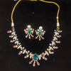 CZ Diamond Leaf Vine Necklace – Teal Teardrop & Blush Pink Pearl Drops
