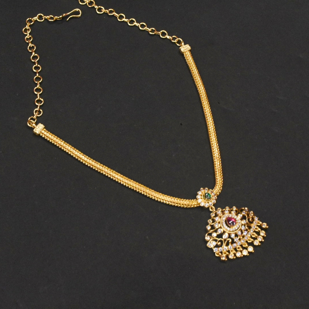 24K Gold Plated Zircon Naan Pathkam Necklace - Traditional Indian Jewellery