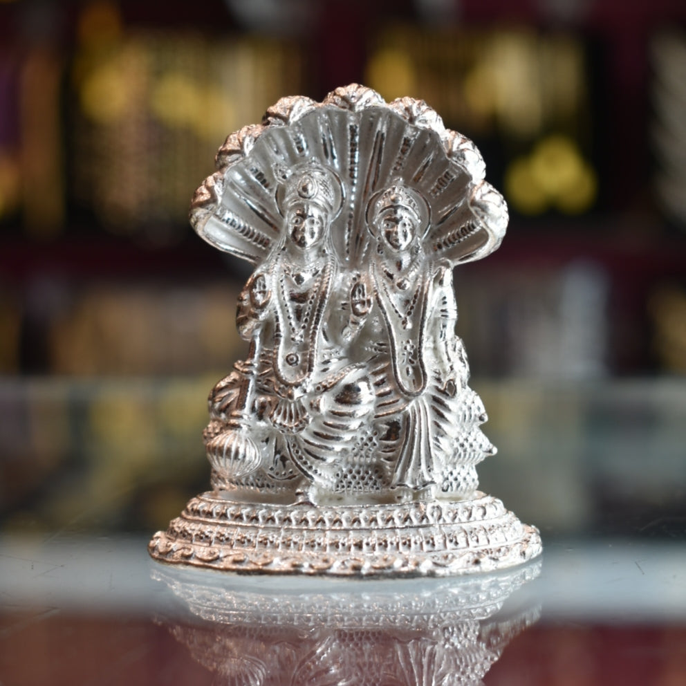 Pure Silver Lakshmi Narayana Swami Idol - Handcrafted Deity Statue