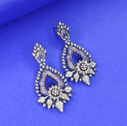 "Shimmering Elegance: Silver-Plated Stone-Studded Danglers for a Touch of Glamour"